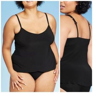 20W 22W Black Tankini Swim Top by Aqua Green Plus Size